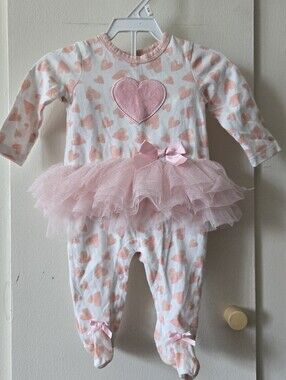 3/$20 Baby Essentials Pink Heart Tulle Tutu One-Piece Footie 3m